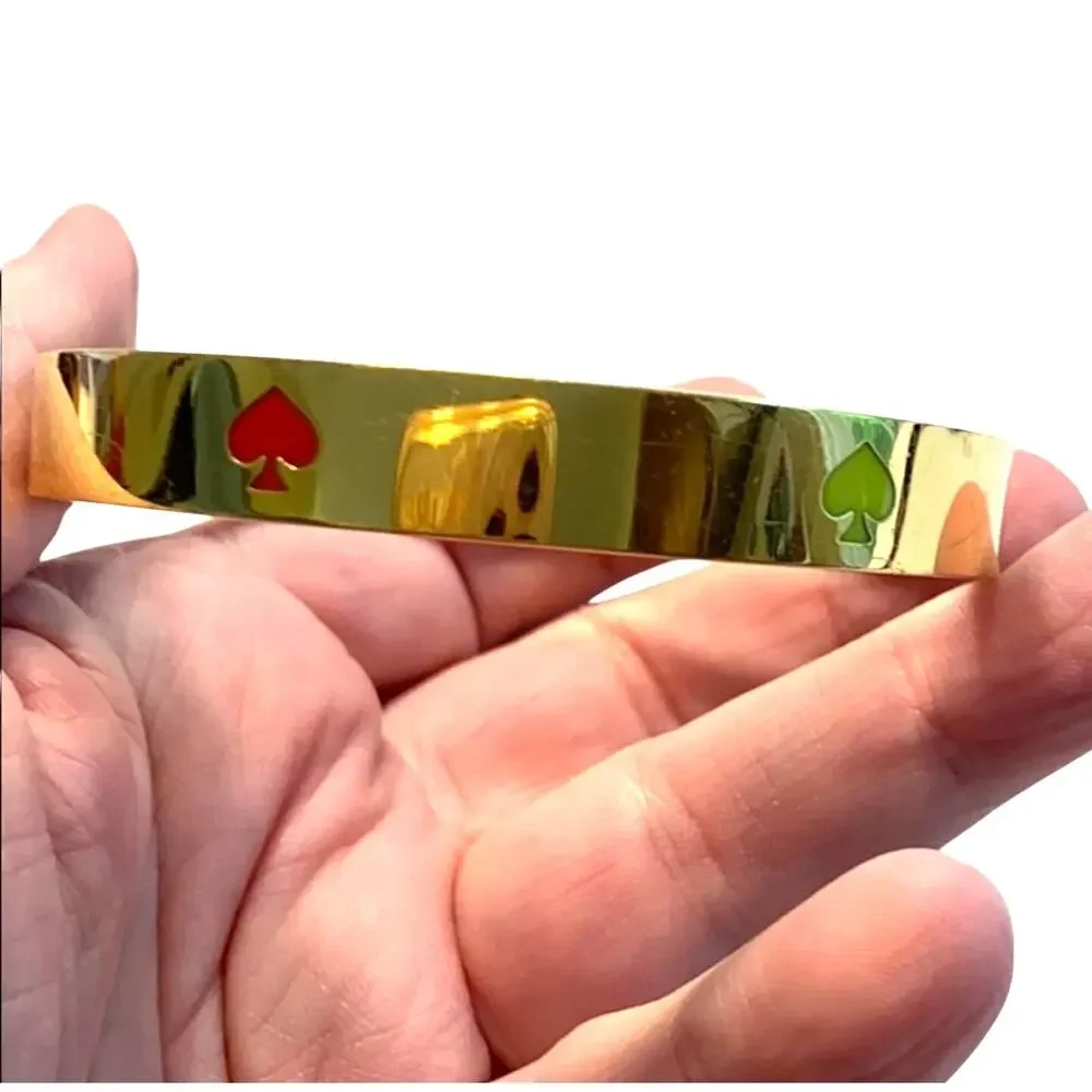 Goldtone signed Kate Spade bangle bracelet colorful multicolor enamel spades - Picture 3 of 7